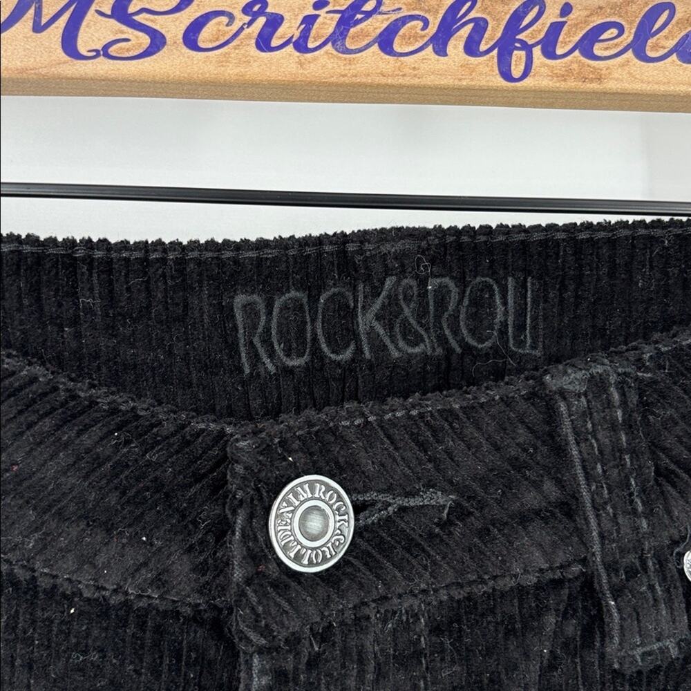 ROCK & ROLL COWGIRL CORDUROY BLACK BELL BOTTOMS HIPPIE WESTERN mid row 30 x 36 - Picture 3 of 6